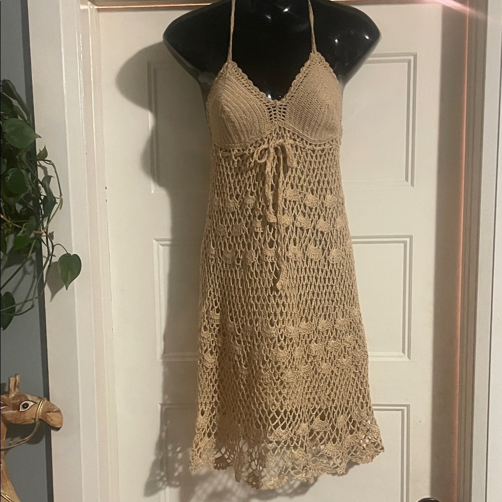 Elegant Tan Crochet dress